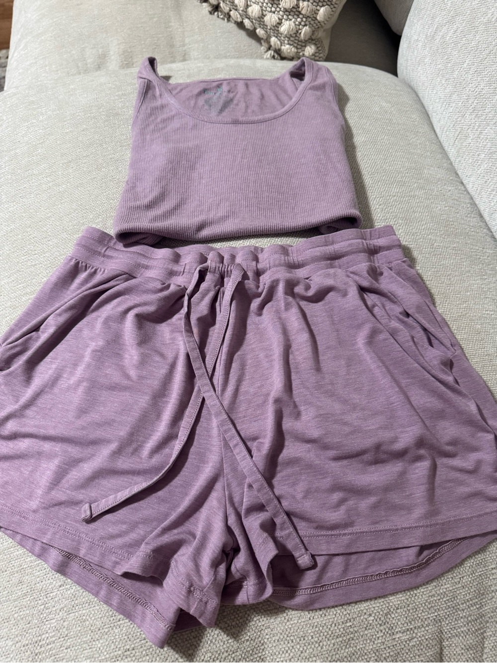 Tommy John Ribbed Tank and Drawstring Lounge Shorts Set - Lavender - Picture 3 of 9